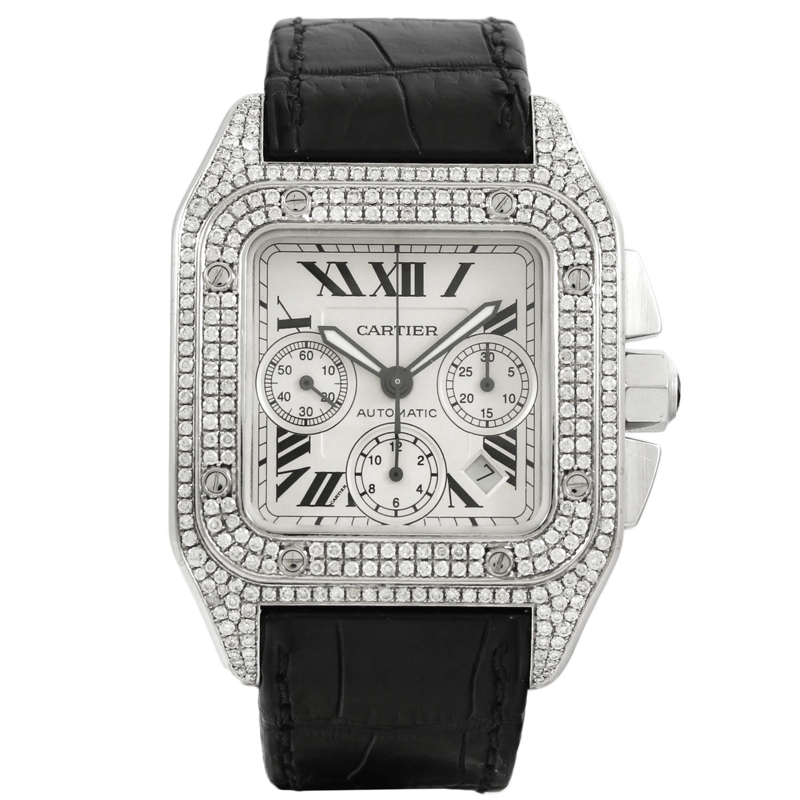 Cartier Santos 100 Chronograph XL Diamonds 2740 - Van Wonderen Watches